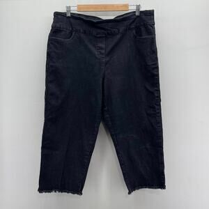 Alfred‎ Dunner Denim Fringe Capri Pants Womens 14 Black Stretch Pull On Raw Edge